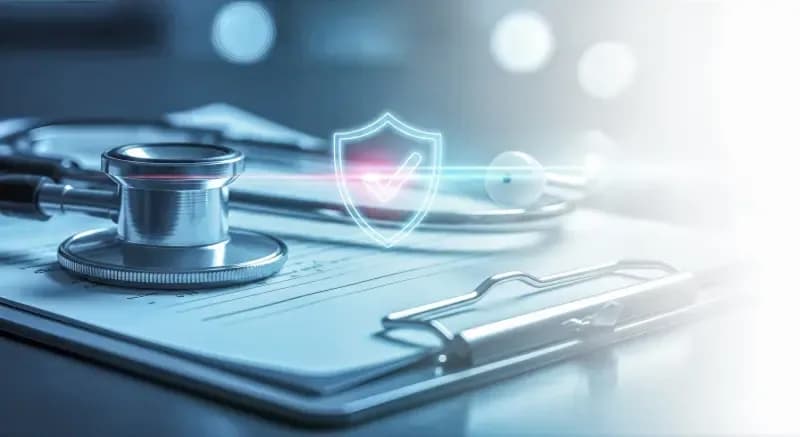 Medical clipboard with medical shield graphic illustration
