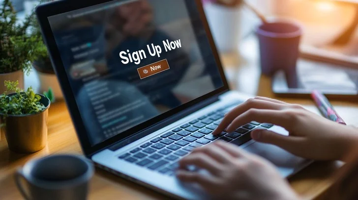 Laptop showing newsletter sign up on desk